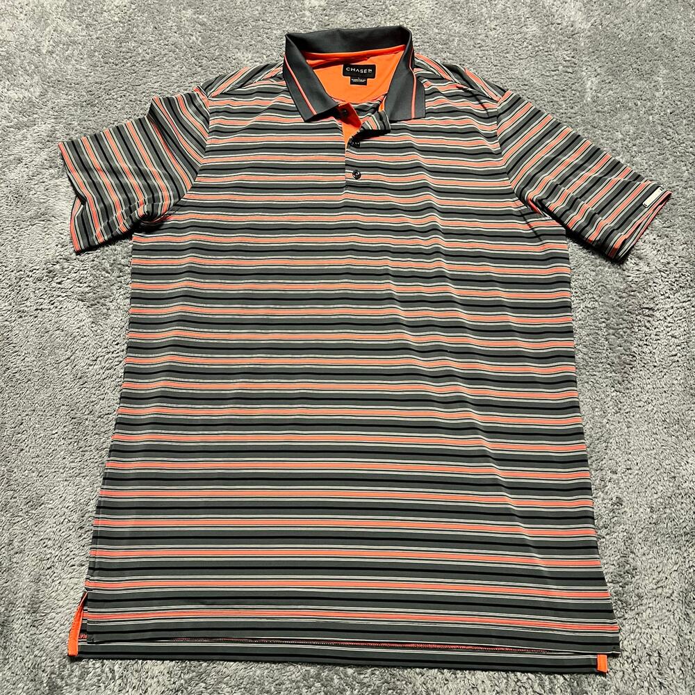 Chase 54 Polo Shirt Mens Large Golf Performance Short Sleeve Striped
